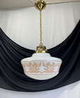 Restored 16    Antique Vtg Art Deco Milk Glass Schoolhouse Pendant Light 3 Avail 