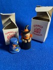 2 Vintage Thimbles Hand Painted  Signed  Clay Halloween Cat And Wood Witch 2001