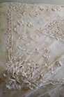 Vintage Antique 1920 s Sheer Net Lace   Applique Light Tan Bedspread Bed Cover 