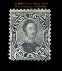 Canada Sc 17a Violet  mint  Prince Albert  1859-64   greene Foundation Coa 