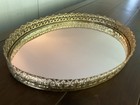 Vintage Large Oval Vanity Mirror Tray W gold Filigree  16 1 2   
