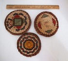 3 Vintage Hopi Pueblo Hand Woven Multi Colored Wicker Basket  Wall Plaques