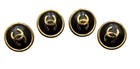 4 Coco Chanel Buttons Black Gold Cc Logo Metal Stamped Vintage