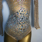 Rhinestones Crystals Mesh Outfit Bodysuit Evening Party Transparent Leotard