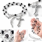 Catholic Rosary Beads Black Crystal Silver Crucifix Necklace Prayer Beads 18 