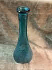 Vintage Made Italy Empoli Art Glass Blue Diamond Optic Lobe Design Bottle  Vase