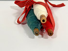 Antique Wooden Weaving Loom Shuttle bobbins Spools Set Of 3 Christmas Decor Red