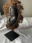Vtg African  Culture Mask Tribal Helmet Hand Carved Wooden Face Congo Atand