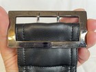 90s Wide Dress Belt Womens Xl 36 Black Leather Double Tongued Silver Buckle