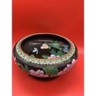 Vintage Chinese Cloisonn   Champlev   Floral Bowl With Wooden Stand Beautiful 9   