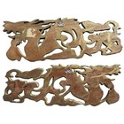 Set Of 2 Vintage Chinese Hand-carve Wood Dragon Wall Hanging Gold Made In Taiwan