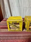 Vintage Acme  3 Boxes Of 30 Flat  Cloths Pins 90 Total Hard Wood Nos