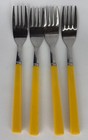 Vtg Yellow Plastic Handle Flatware Stainless Taiwan  Forks Spoons Knives 12 Pc