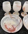 Vintage Onyx Marble Natural Stone 4 Wine Goblets Barware 5  Tall   2 Bowls