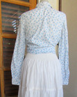 1980s  Shirt Top Blouse Prairie Blue Floral On White Buttons S m