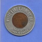 White Line Laundry Co  - 1945 Encased Us Wheat Penny - Good Luck Token - Vf