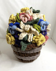 Handcrafted Crocheted Flowers In Crocheted Basket With Handles 13  T X 11  Dia 
