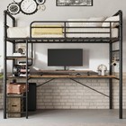 Loft Bunk Bed With L-shaped Desk   Guardrail  twin Metal Bunk Bed For Kids teens