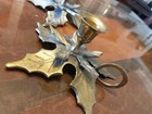 Vintage Pair Matching Solid Brass Poinsettia Holly Leaf Christmas Candle Holders