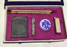 Chinese Sumi-e Calligraphy  Set  ink Stone ink Stick  two Brushes Carved Seal