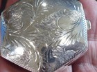 Vintage Hinged Sterling Silver Etched Engraved Design Trinket Pill Box