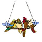 Tiffany Style Stained Glass Bird Window Panel Hanging Art 16 X 9 In