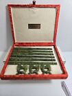 Vintage Oriental Treasures Jade 6 Pc Chopsticks And 6 Rests Set In Silk Box