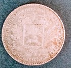 1893 A Venezuela 1 Bolivar Silver Coin