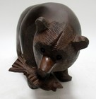 Vntg Cali Ironwood Bear W  Fish Hand Carved Sculpture Figurine 9   x 5    Heavy