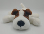 Russ Berrie Plush White Brown Sleeping Puppy Dog Plush Satin Bow  