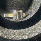 F Monogram  Initial Silver  onix Letter Vintage Tie Bar Clip Swank