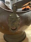 Copper   Brass Coal Scuttle Hod W  Blue white Porcelain Handles  Brown