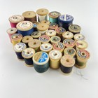 Antique Vintage Sewing Thread Wood Spools Lot Of 33 Asst Brands Free Ship