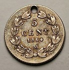 Mexico 1864 5 Centavos Maximiliano Holed