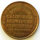 1894 California Midwinter Expo State Seal Brass Medal moise Variety  Hk 245a
