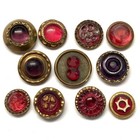 Fabulous Pink   Purple Glass In Metal Victorian Era Buttons Inc Cheshire Jewel