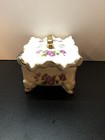 Vintage Footed Flower Fine China Jewelry Trinket Box With Lid  Gold Ruffle Edge