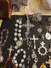Catholic Religious Lot Over 100 Pieces Rosarys Ster Sil Gold Filled Pewter 