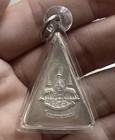 Thai Buddha Amulet Solid Silver Triangle Pendant Buddhist Medal Thailand