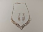 Aurora Borealis Rhinestone Necklace Earring Set Ab Crystal Silver Tone Statement