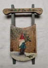 Vintage Christmas Sled Decoration Hand Painted Gnome Unique 12 5 Inches