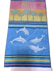 Vintage 70s 80s Rainbow Stripe Palm Tree Reversible Beach Towel Brazil Dolphins