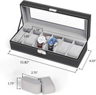 6 Slot Watch Box Pu Leather Glass Top Jewelry Organizer Gift For Men