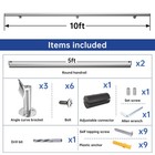 Muzata 10ft 2  Od Round Stair Handrail Two Wall Brackets Brushed Stainless Hk27