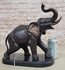 Handmade Beautiful Vintage Bronze   Marble Elephant Sculpture Statue Figurine
