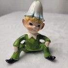 3 Vintage Ceramic Elves Elf Pixies Mcm Christmas Figurine Japan Green