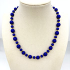 Vintage Czech Art Deco Lapis Glass Necklace Cobalt Blue Gold Tone Estate