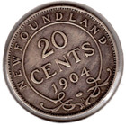 1904-h Newfoundland 20 Cents Silver Coin - Fine