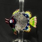 Hand-blown Art Glass Martini Drink Glass Colorful Fish Figure 8 5  Tall