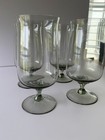 Set Of 4 Vintage Smoky Green Pedestal Glasses Flower Base Mid Century Modern